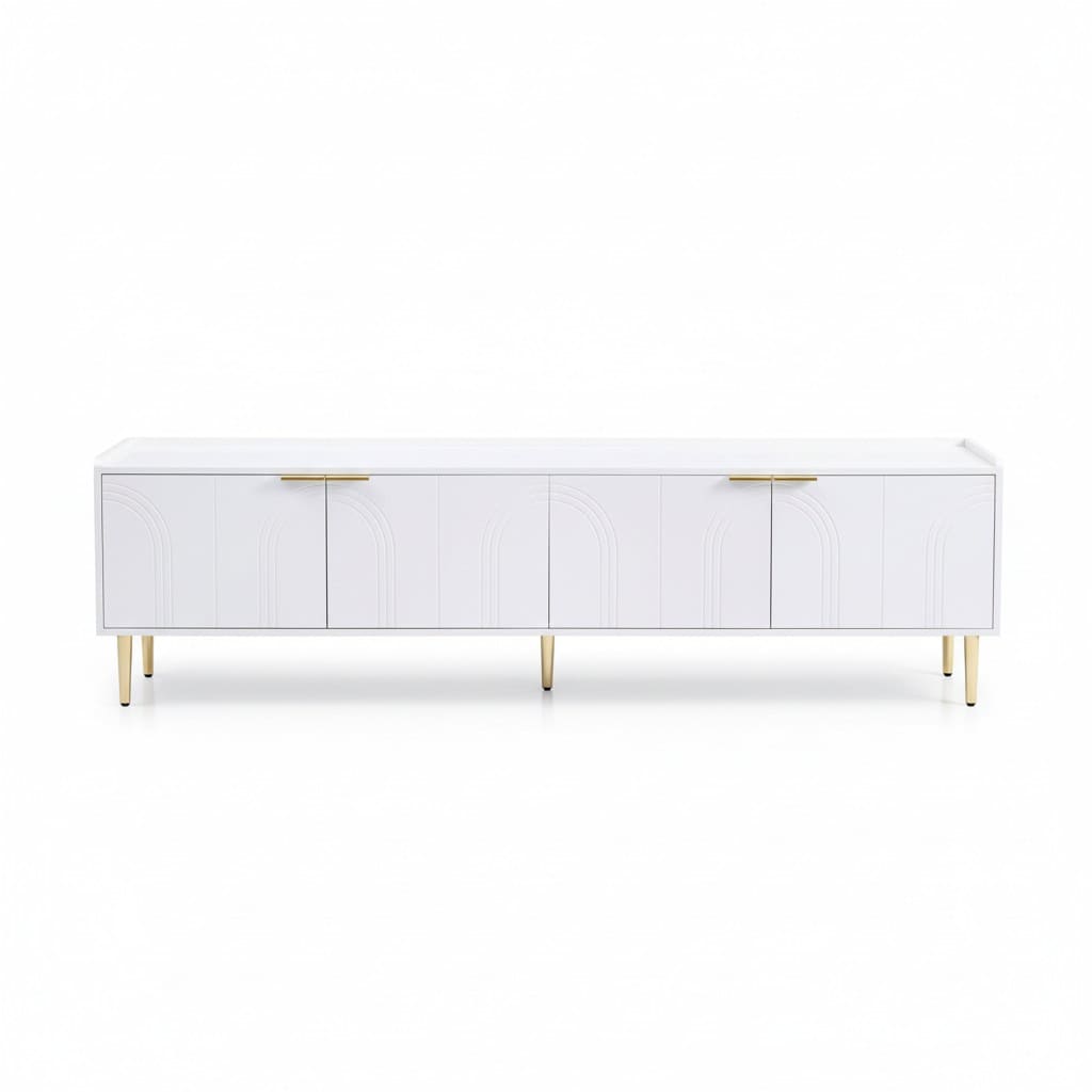 Meuble TV Moderne 170 cm avec Rangement – Console TV avec Porte Structurée et Pieds Métal Doré