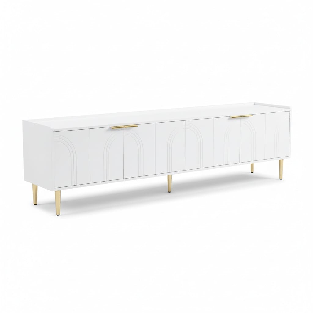 Meuble TV Moderne 170 cm avec Rangement – Console TV avec Porte Structurée et Pieds Métal Doré