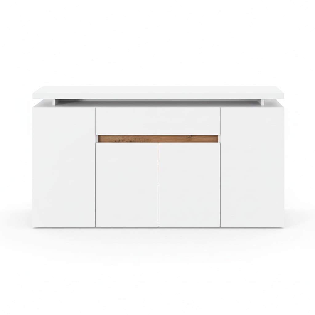Buffet blanc avec éclairage LED, 4 portes et 1 tiroir 140x40x80 cm – HomeVelio