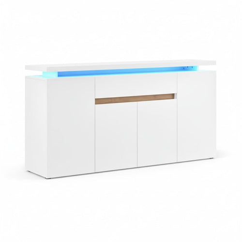 Buffet blanc avec éclairage LED, 4 portes et 1 tiroir 140x40x80 cm – HomeVelio