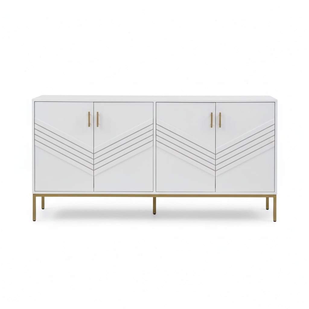 Buffet moderne 4 portes avec étagères réglables et pieds en métal – HomeVelio