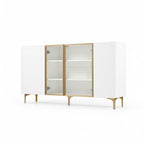 Buffet blanc 4 portes avec verre et métal – HomeVelio