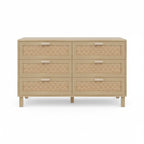 Buffet bois naturel 6 tiroirs avec façade effet osier – HomeVelio