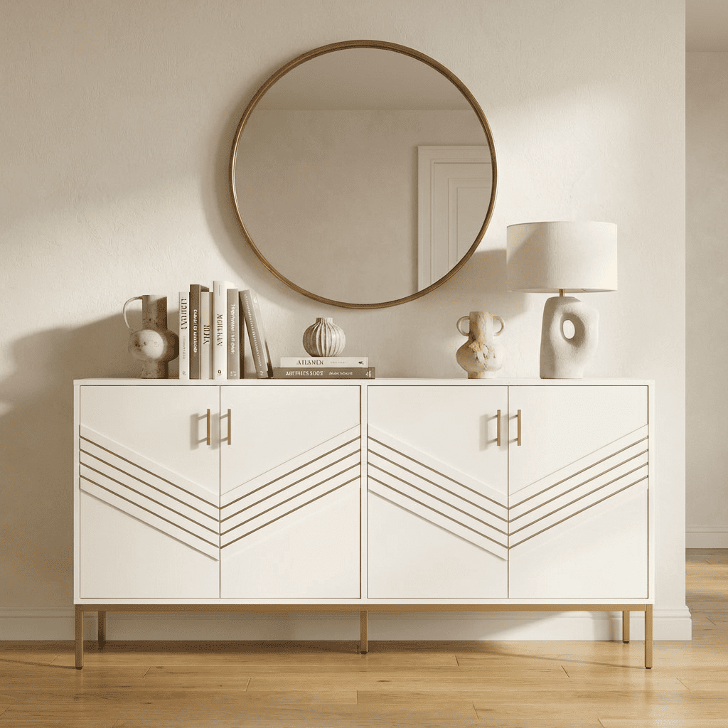 Buffet moderne 4 portes avec étagères réglables et pieds en métal – HomeVelio